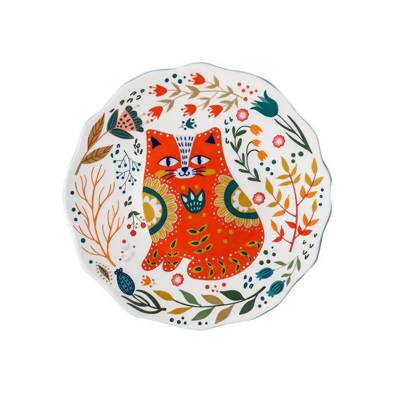 Artistic Lucky Cat plate by Living Abroad Creations Orange