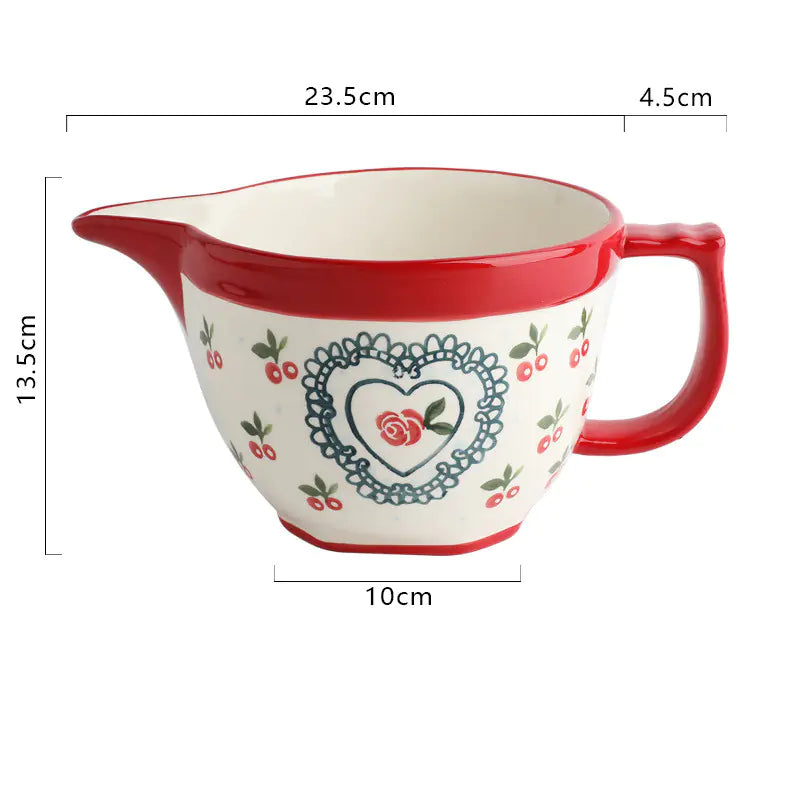 Ceramic floral mixing bowl with handle – Living Abroad Creations