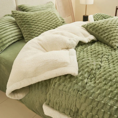 Comfortable and elegant velvet bedding in grass green