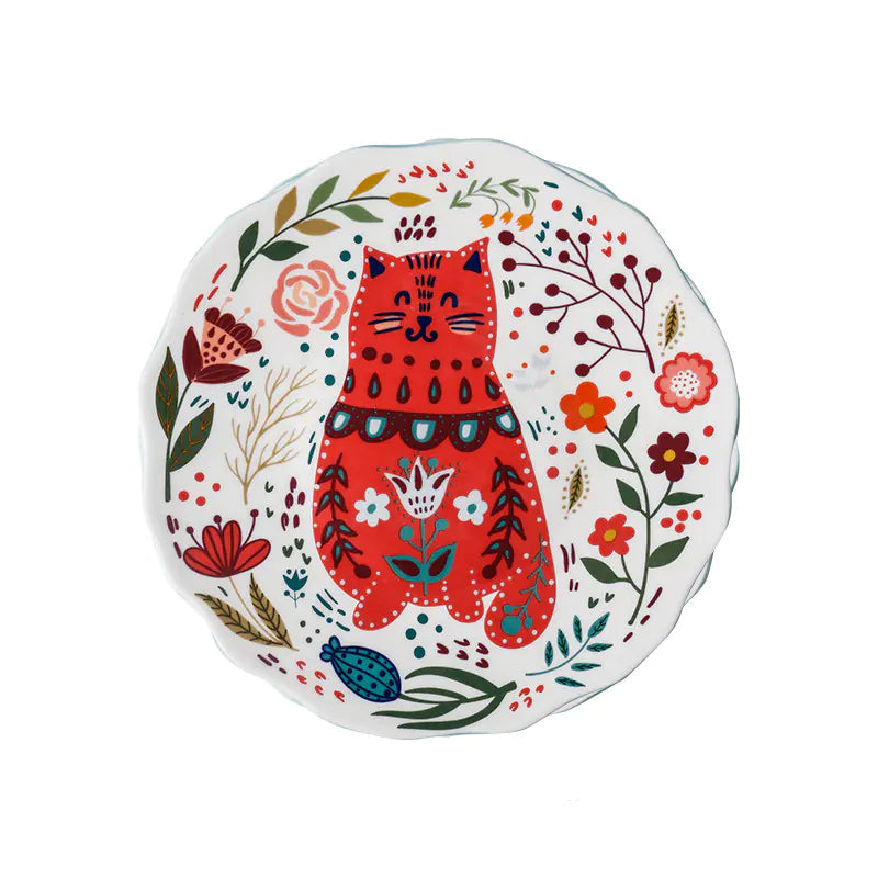 Living Abroad Creations Lucky Cat ceramic plate in Red