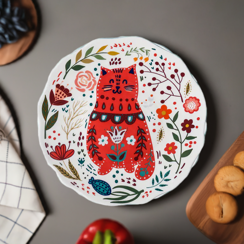 Living Abroad Creations whimsical dinnerware with cat design