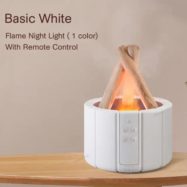 Living Abroad Creations white basic simulated campfire diffuser – 280ml essential oil humidifier with LED lights