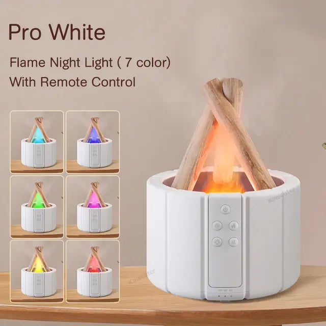 Living Abroad Creations white pro version aroma diffuser – 7 color LED flame effect with remote and timer settings