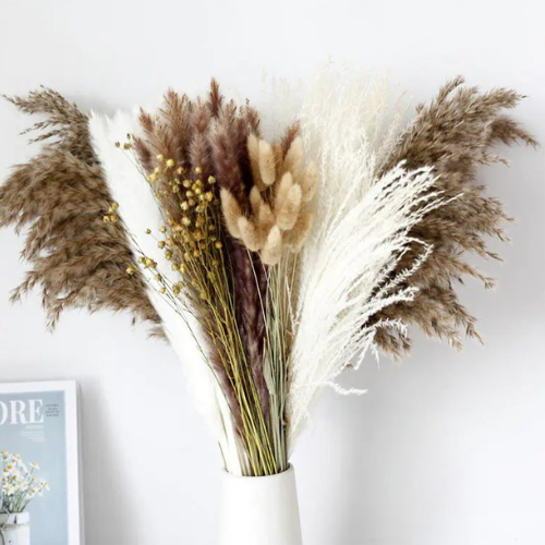 Living room styled with pampas bouquet - Living Abroad Creations