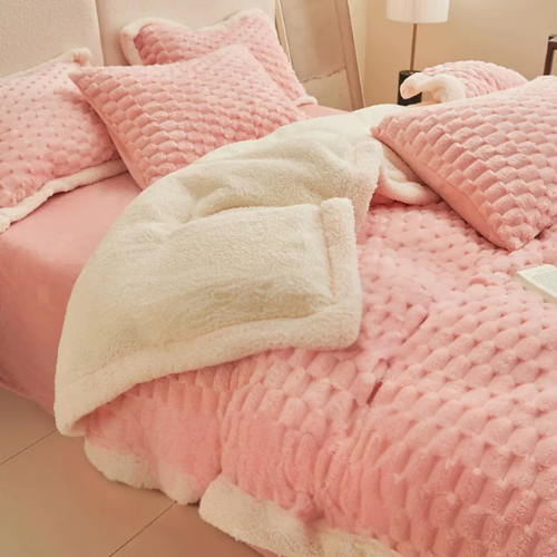Velvet duvet with zipper closure by Living Abroad Creations in Jade Powder Pink