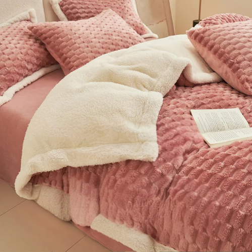 Warm winter bedding ideal for cold nights from Living Abroad Creations in Bean Paste Pink