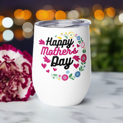 12oz stainless steel wine tumbler with colorful flower design – Living Abroad Creations
