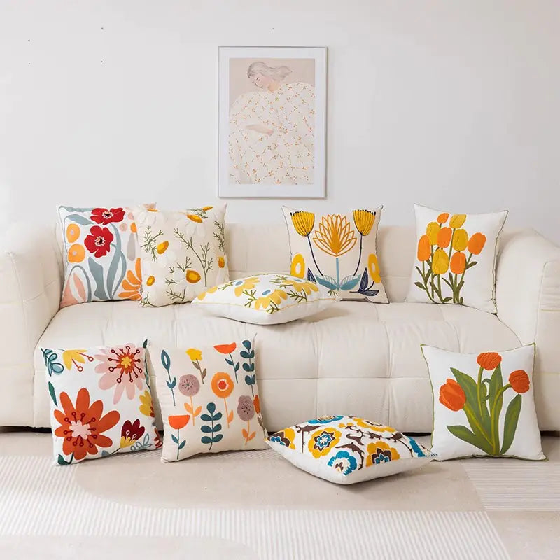 A variety of Living Abroad Creations beautiful botanical floral cushion covers