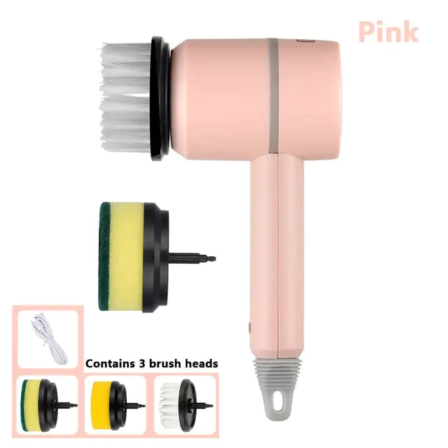 Cordless Electric Spin Scrubber with 3 Speeds and 3 Brush Heads –Pink -  Living Abroad Creations