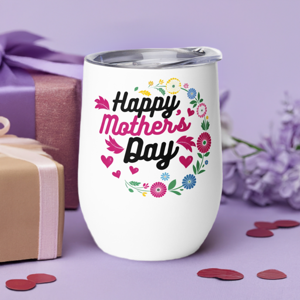 Curved stainless steel tumbler with Happy Mother’s Day design – Living Abroad Creations