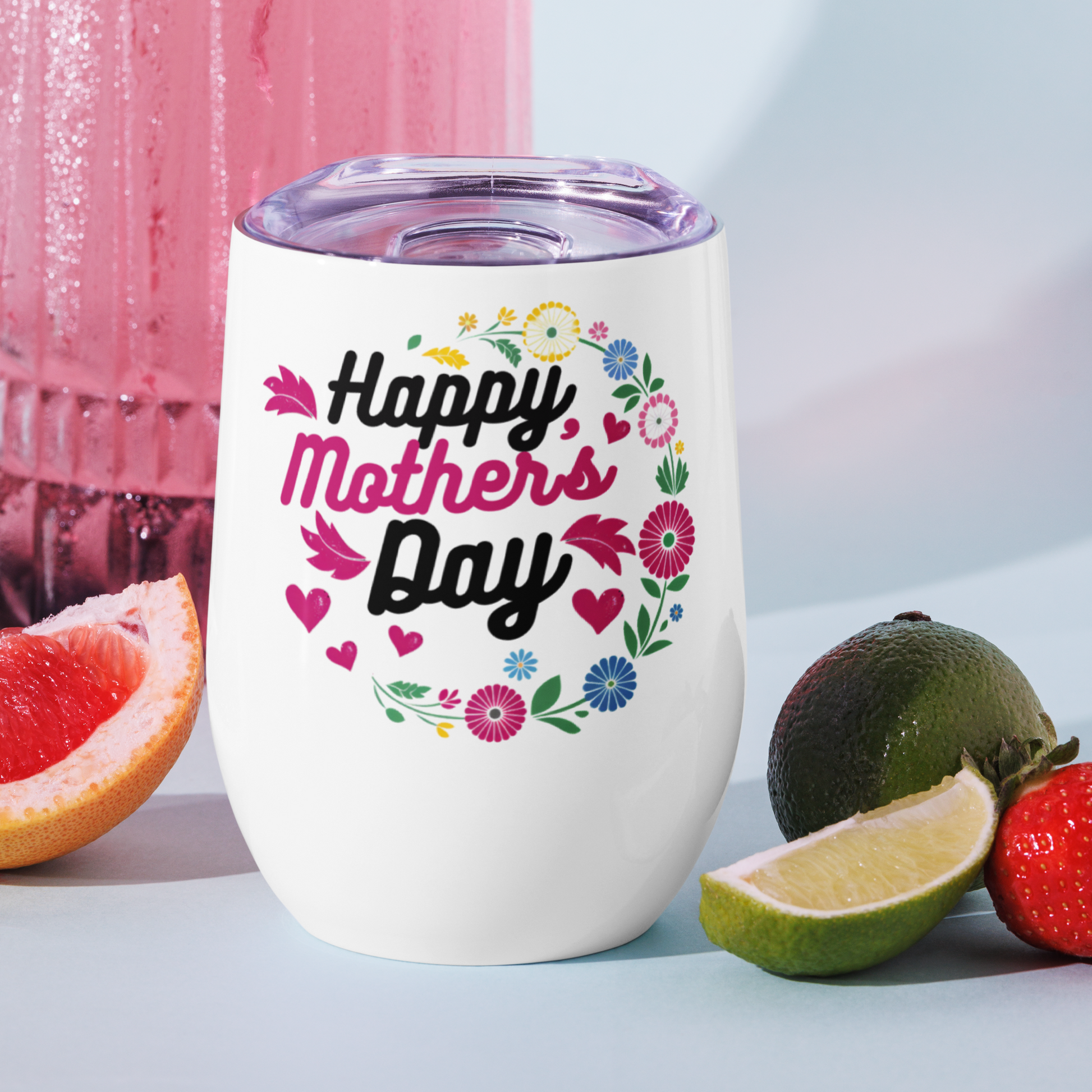 Double-wall insulated tumbler with festive flower and heart design – Living Abroad Creations