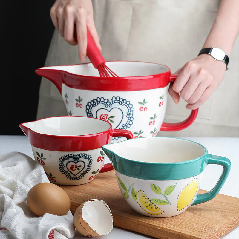 Hand-painted baking bowl with side handle – Living Abroad Creations