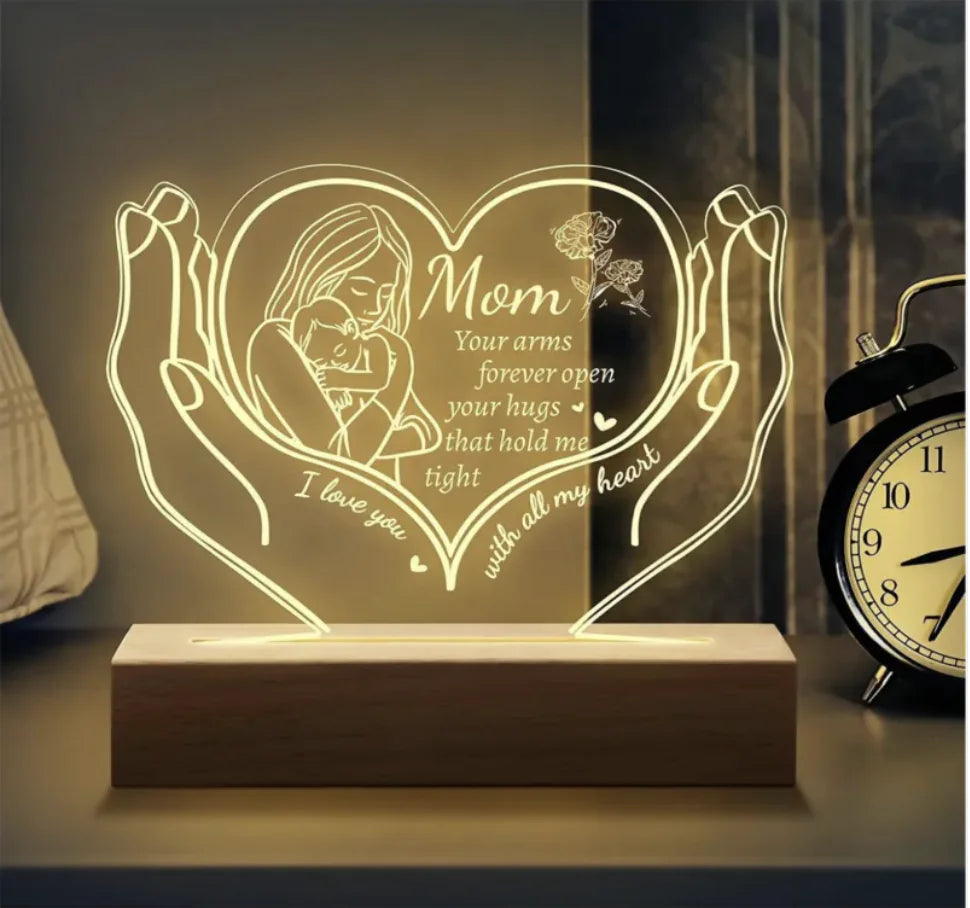 LED night light gift for mom – soft glow bedside lamp with love quote by Living Abroad Creations