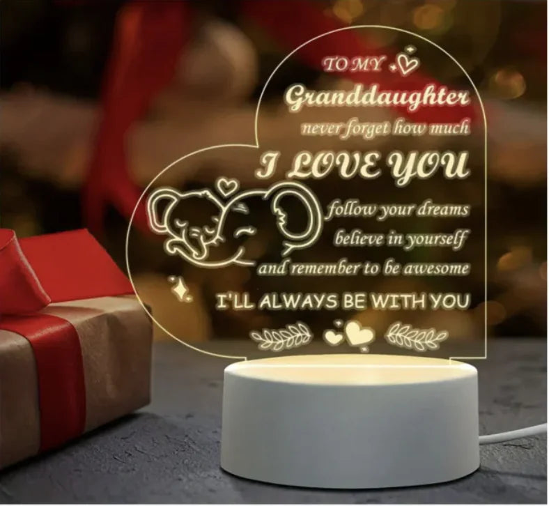 Living Abroad Creations LED night lamp for granddaughter – soft light with loving message
