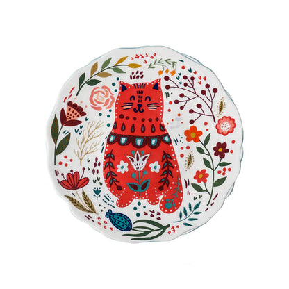 Living Abroad Creations Lucky Cat ceramic plate in Red