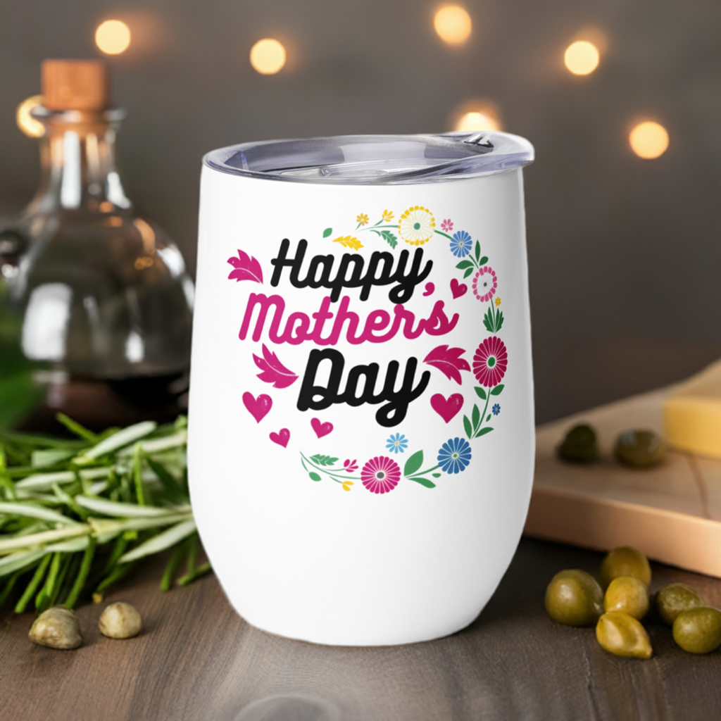 Living Abroad Creations Mother's Day gift tumbler with hearts and blooms