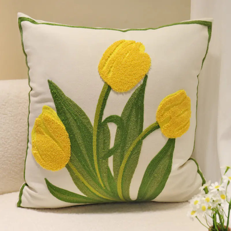 Living Abroad Creations cotton canvas pillow cover with yellow tulips design