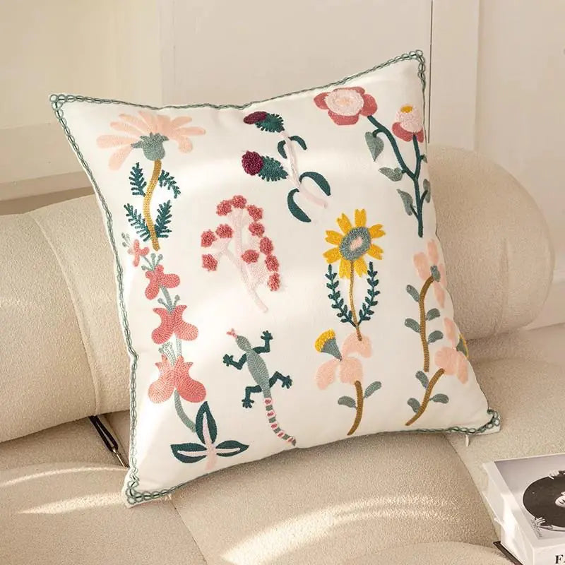 Living Abroad Creations embroidered throw pillow with flowers