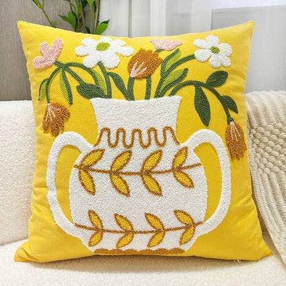 Living Abroad Creations embroidered throw pillow with flowers in a vase