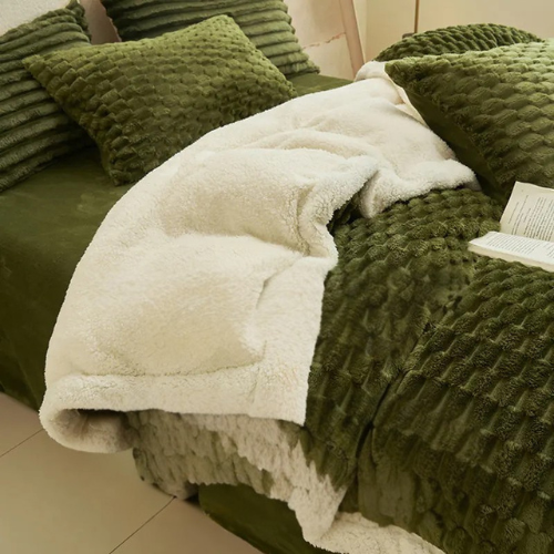 Living Abroad Creations fleece bedding in olive green for winter