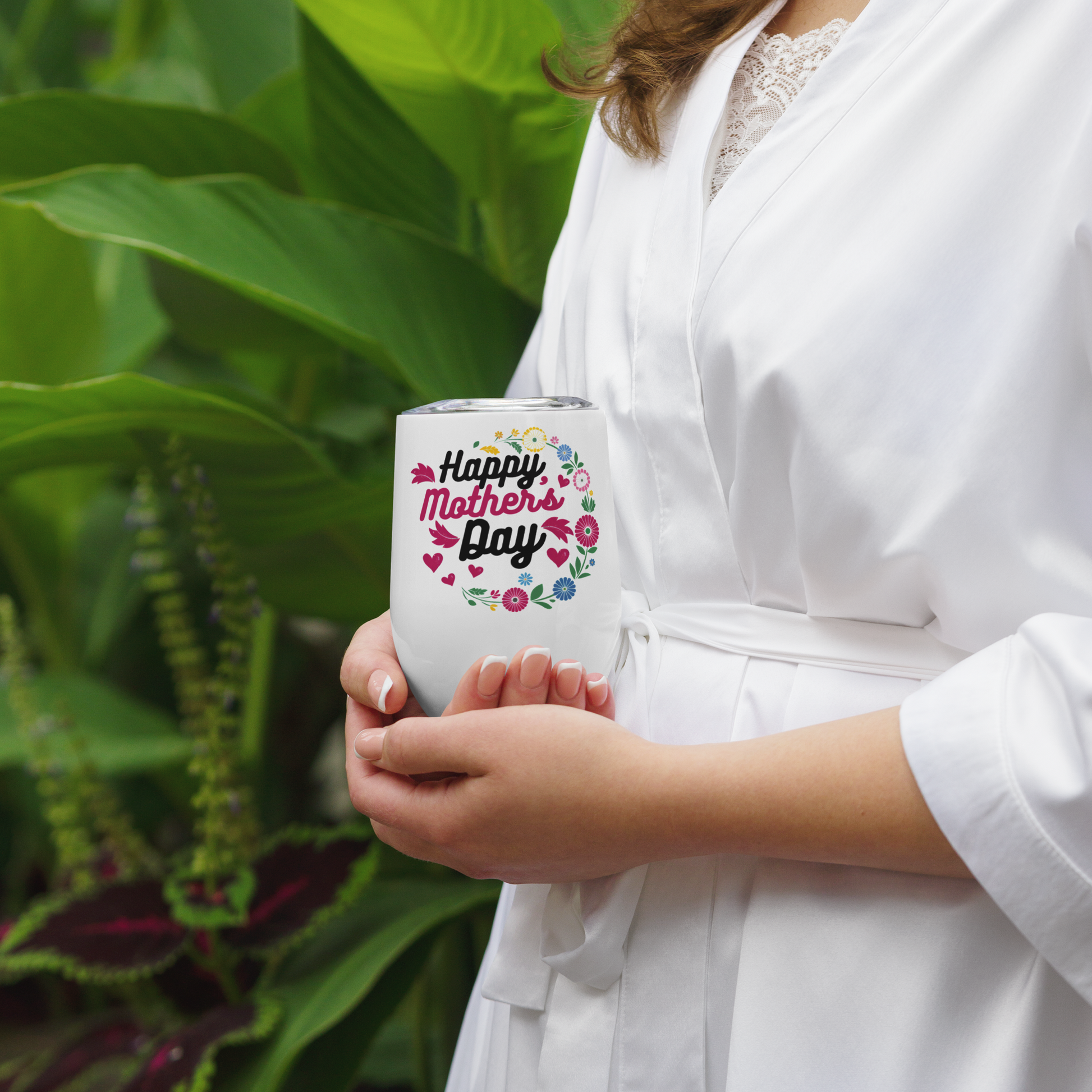 Living Abroad Creations floral wine tumbler for outdoor Mother's Day celebration