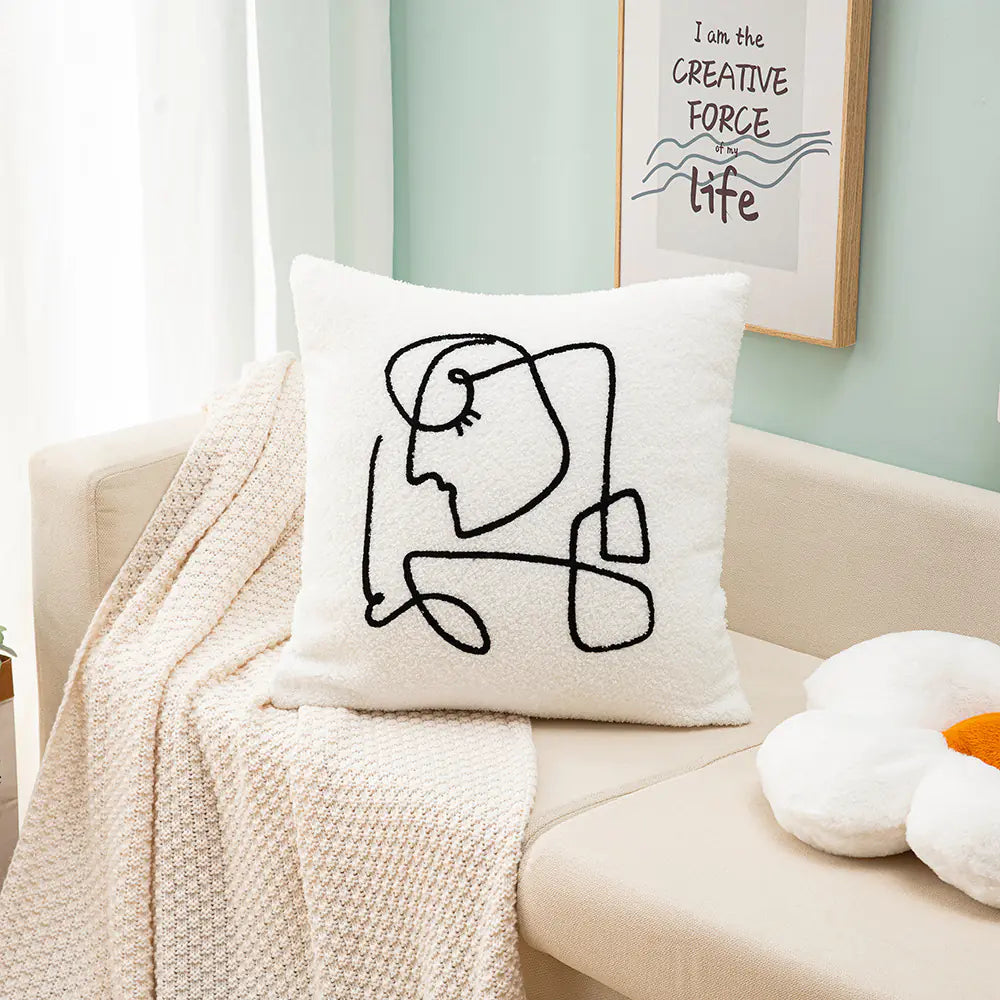 Living Abroad Creations nordic pillow cover detail Picasso showing threadwork