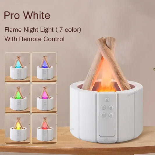 Living Abroad Creations white pro version aroma diffuser – 7 color LED flame effect with remote and timer settings