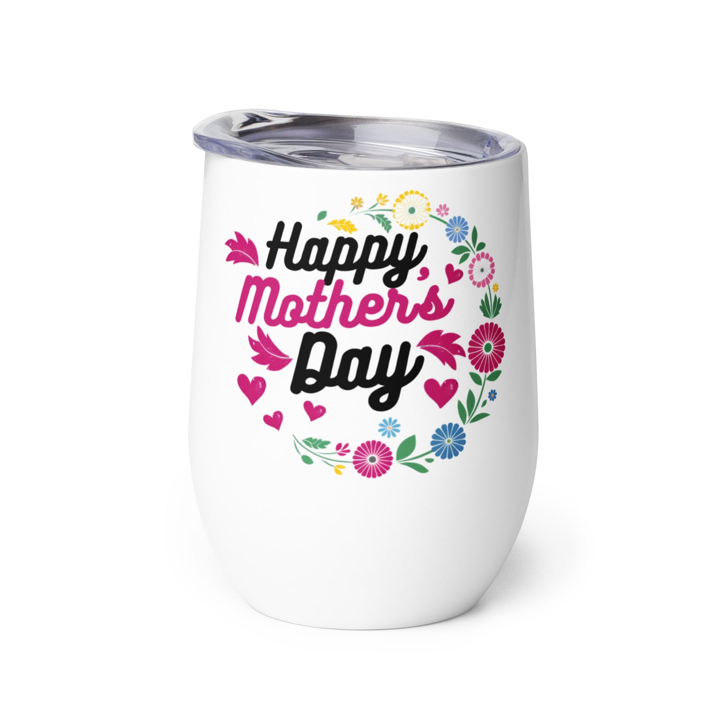 Pink and blue floral Mother's Day wine tumbler by Living Abroad Creations