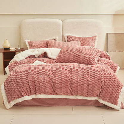 Soft and thick velvet duvet set by Living Abroad Creations in Bean Paste Pink