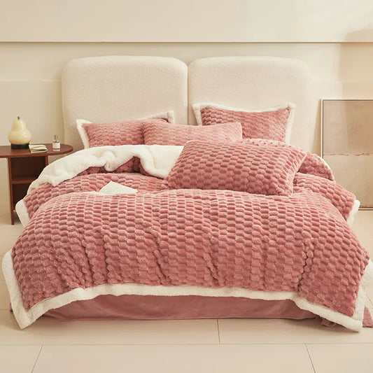 Soft and thick velvet duvet set by Living Abroad Creations in Bean Paste Pink