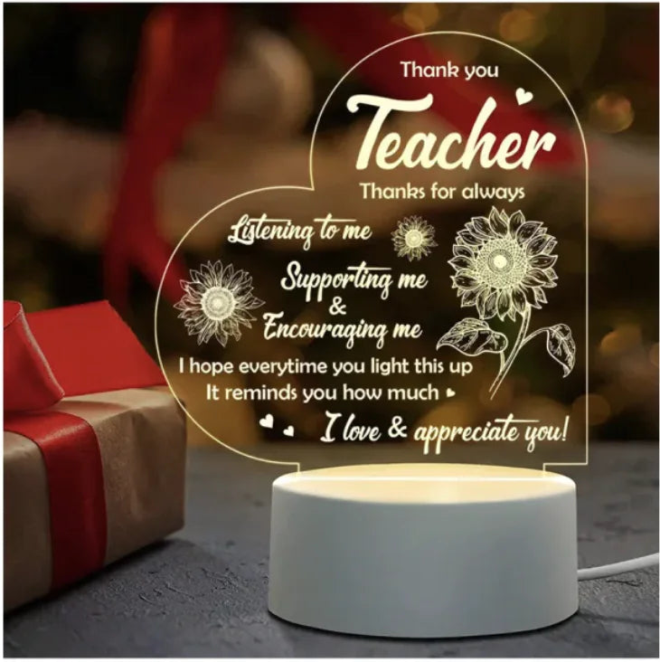 Thoughtful teacher night light gift – engraved LED lamp from Living Abroad Creations for appreciation or end of year