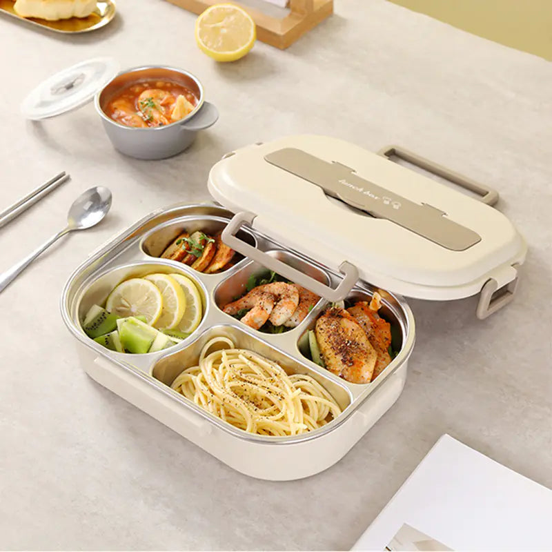 Top view of 5-compartment stainless bento box – Living Abroad Creations