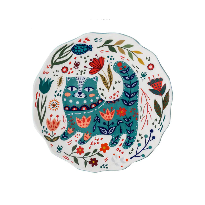 Unique serving plate with cartoon motif by Living Abroad Creations Blue